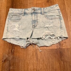 American Eagle Outfitters Light Blue Distressed Jean Shorts
